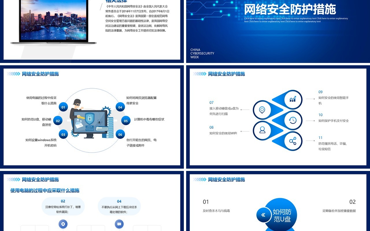 蓝色科技国家网络安全宣传周动态PPT模板