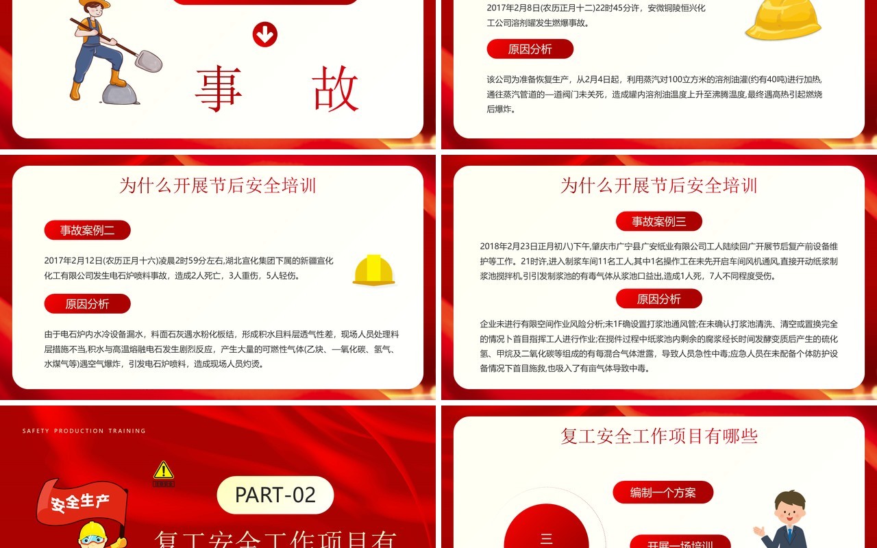 红金卡通风复工复产安全生产培训PPT模板