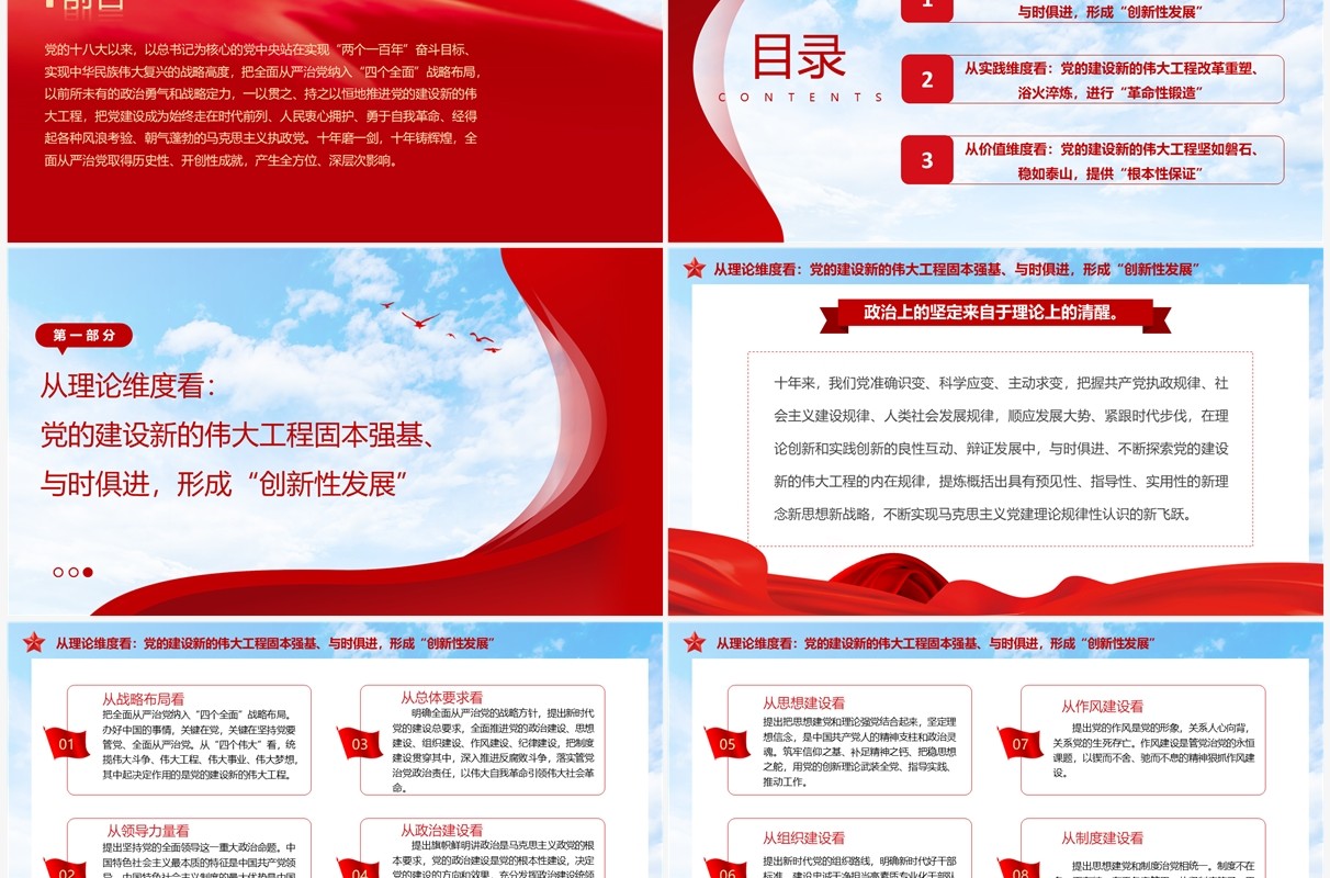 三个维度标注新时代党的建设历史性成就PPT模板