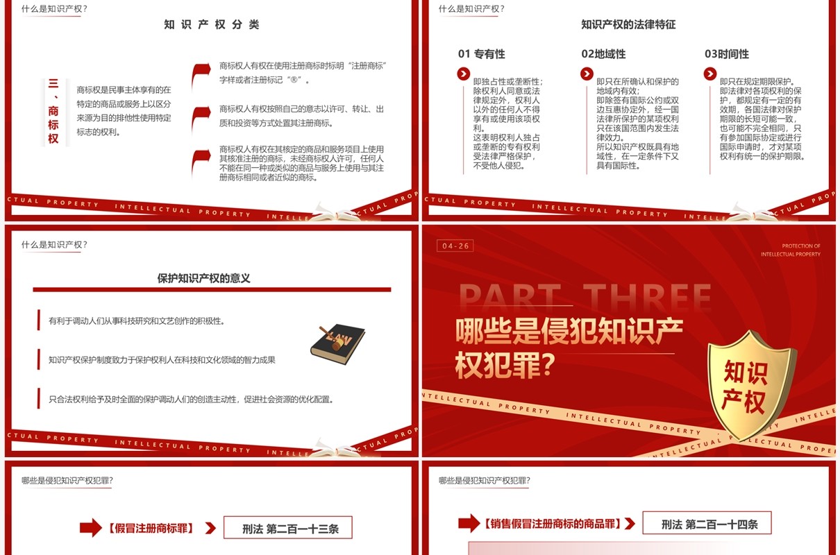 红色简约风世界知识产权日PPT模板
