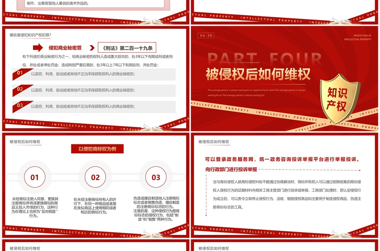 红色简约风世界知识产权日PPT模板