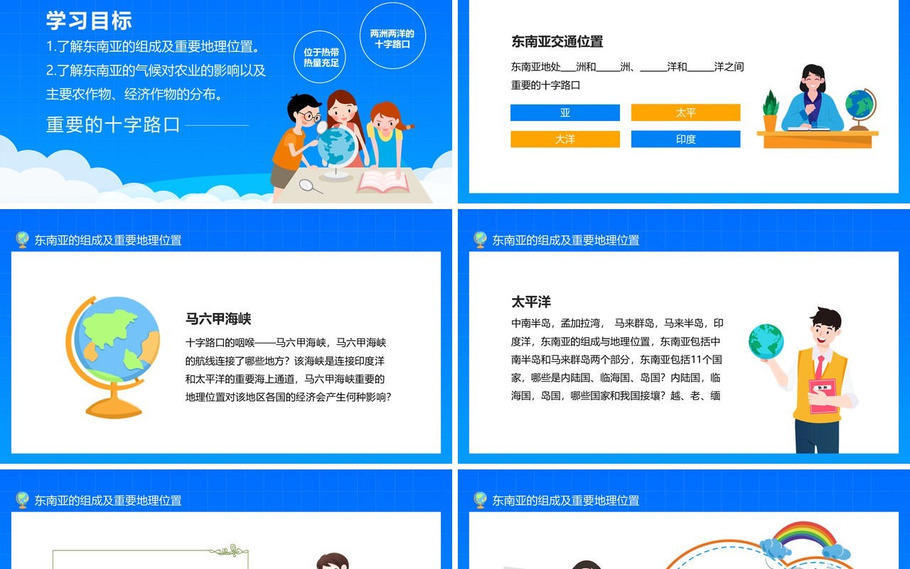 蓝色东南亚的组成及重要地理位置培训动态PPT模板