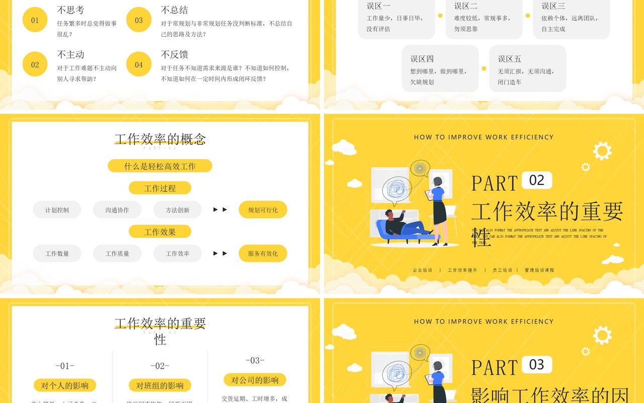 黄色卡通如何提高工作效率员工培训PPT模板