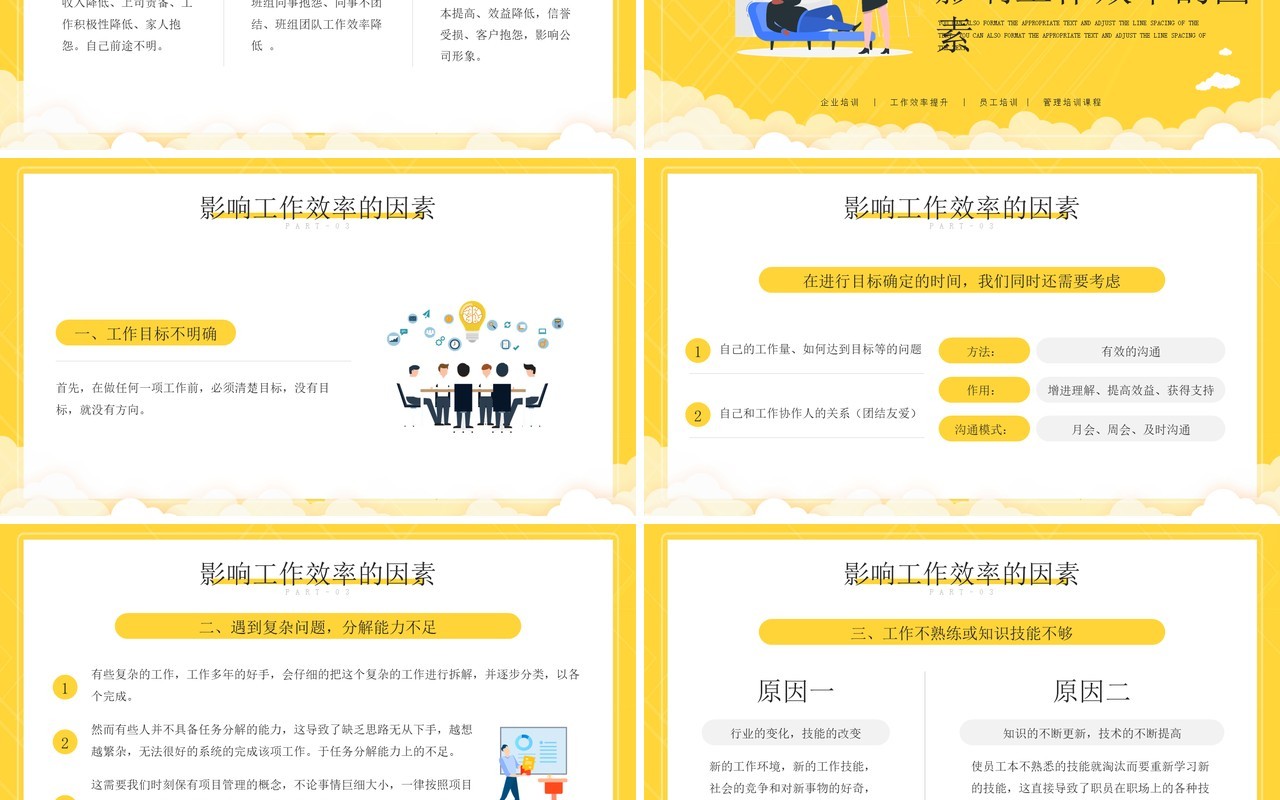 黄色卡通如何提高工作效率员工培训PPT模板