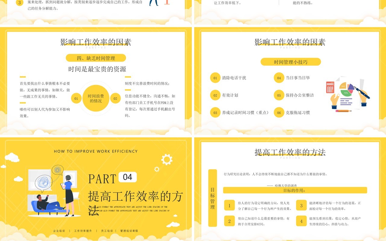 黄色卡通如何提高工作效率员工培训PPT模板