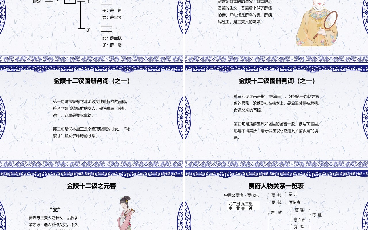 古典中国风红楼梦金陵十二钗判词赏析PPT模板