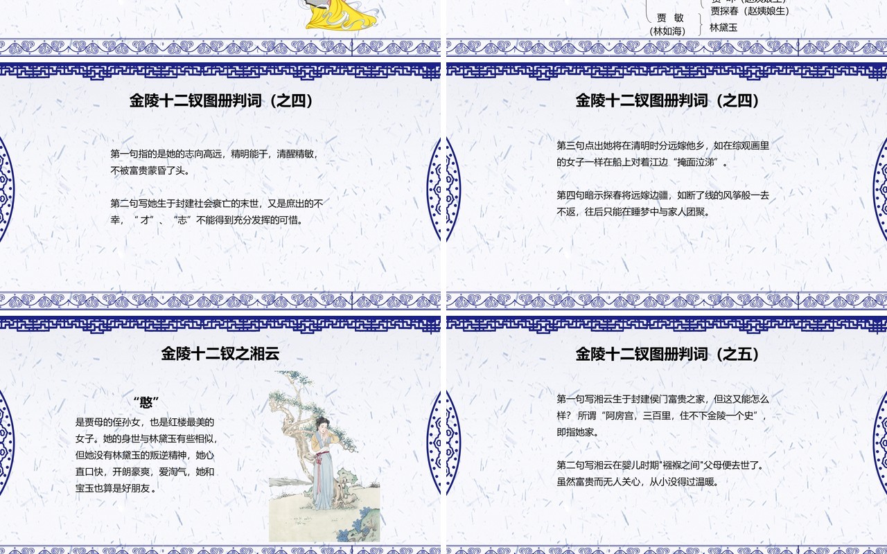 古典中国风红楼梦金陵十二钗判词赏析PPT模板