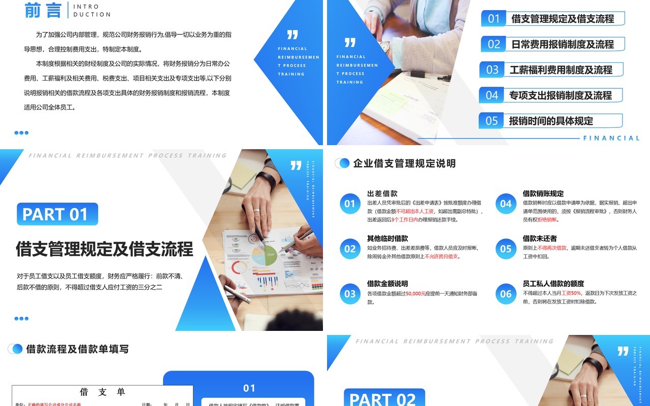 蓝色渐变企业财务报销流程培训PPT模板