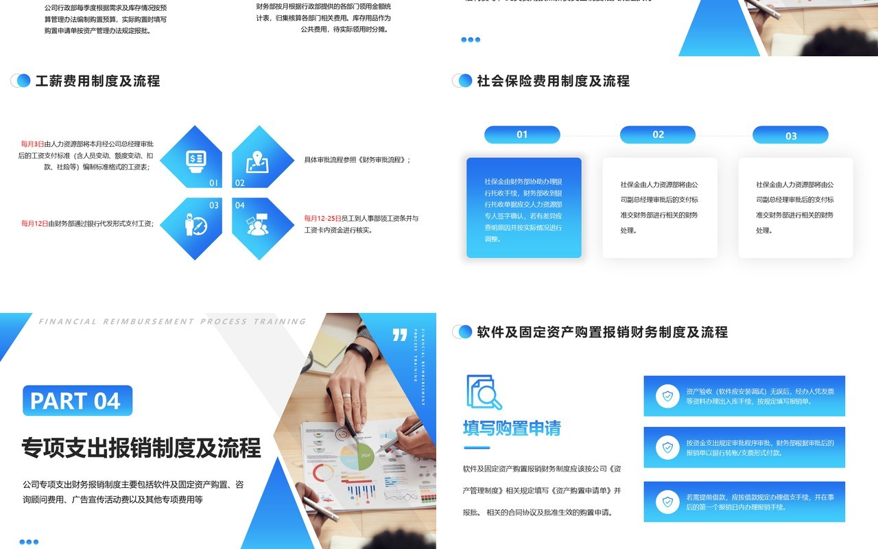 蓝色渐变企业财务报销流程培训PPT模板