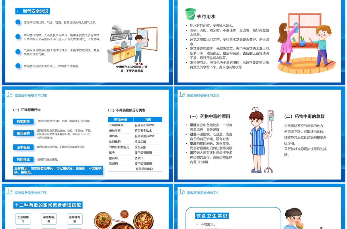 蓝色卡通风家政服务岗位培训PPT模板
