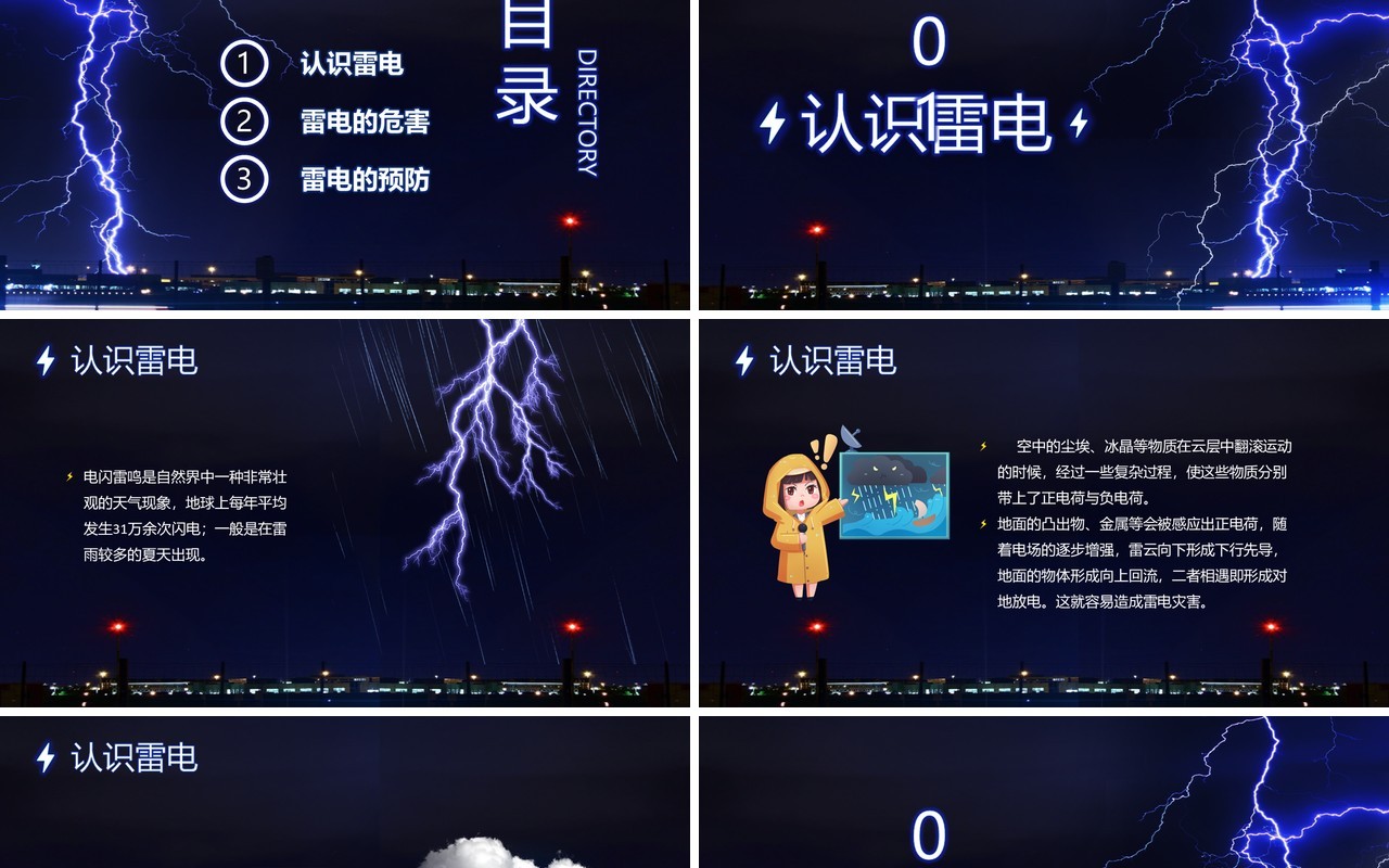 蓝色简约风夏季防雷电安全知识教育PPT模板模板