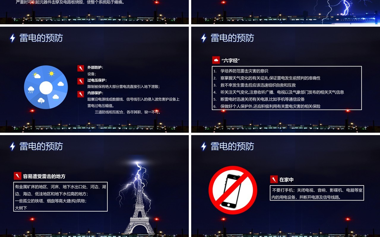 蓝色简约风夏季防雷电安全知识教育PPT模板模板