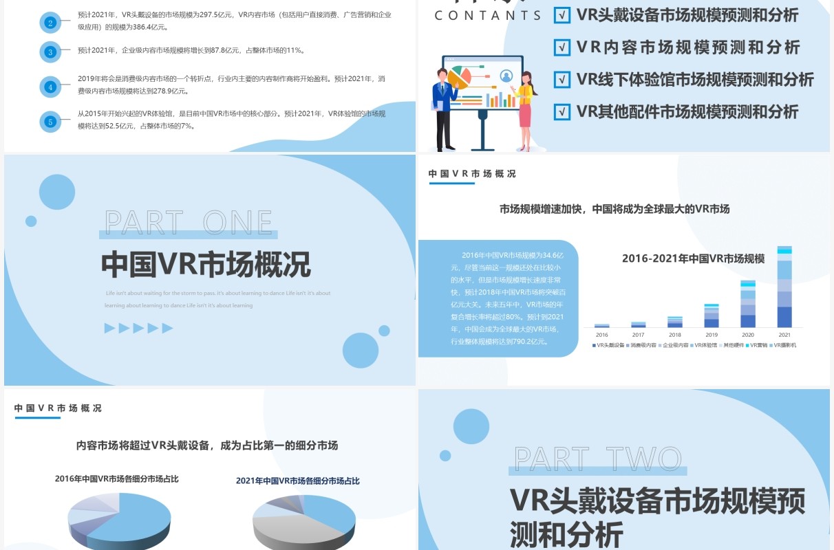 蓝色简约风VR行业数据分析报告PPT模板