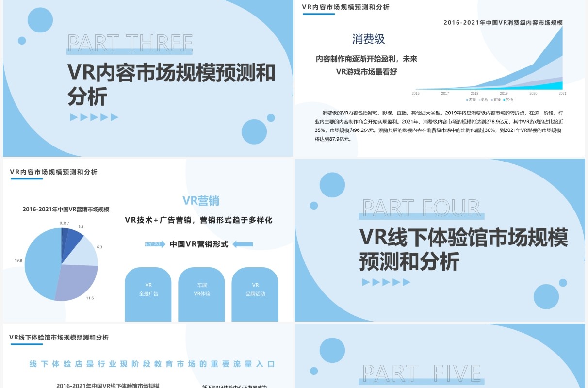 蓝色简约风VR行业数据分析报告PPT模板