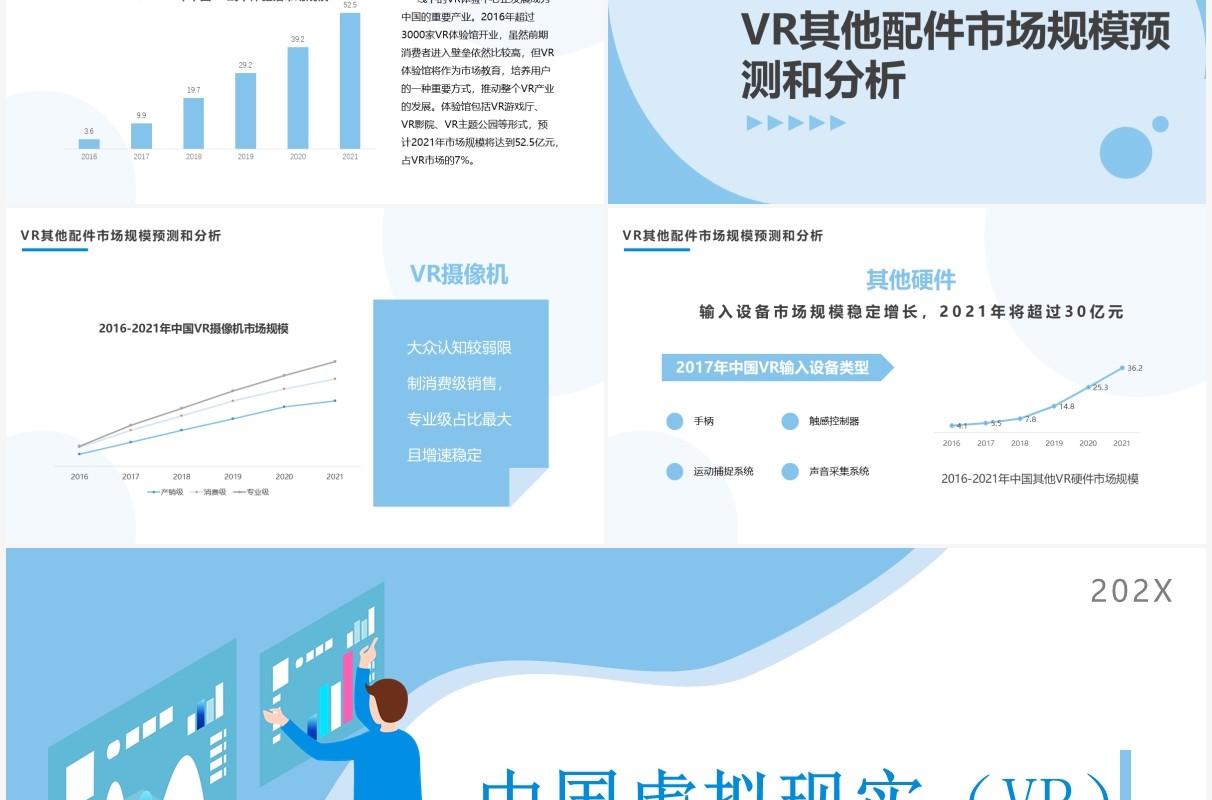 蓝色简约风VR行业数据分析报告PPT模板