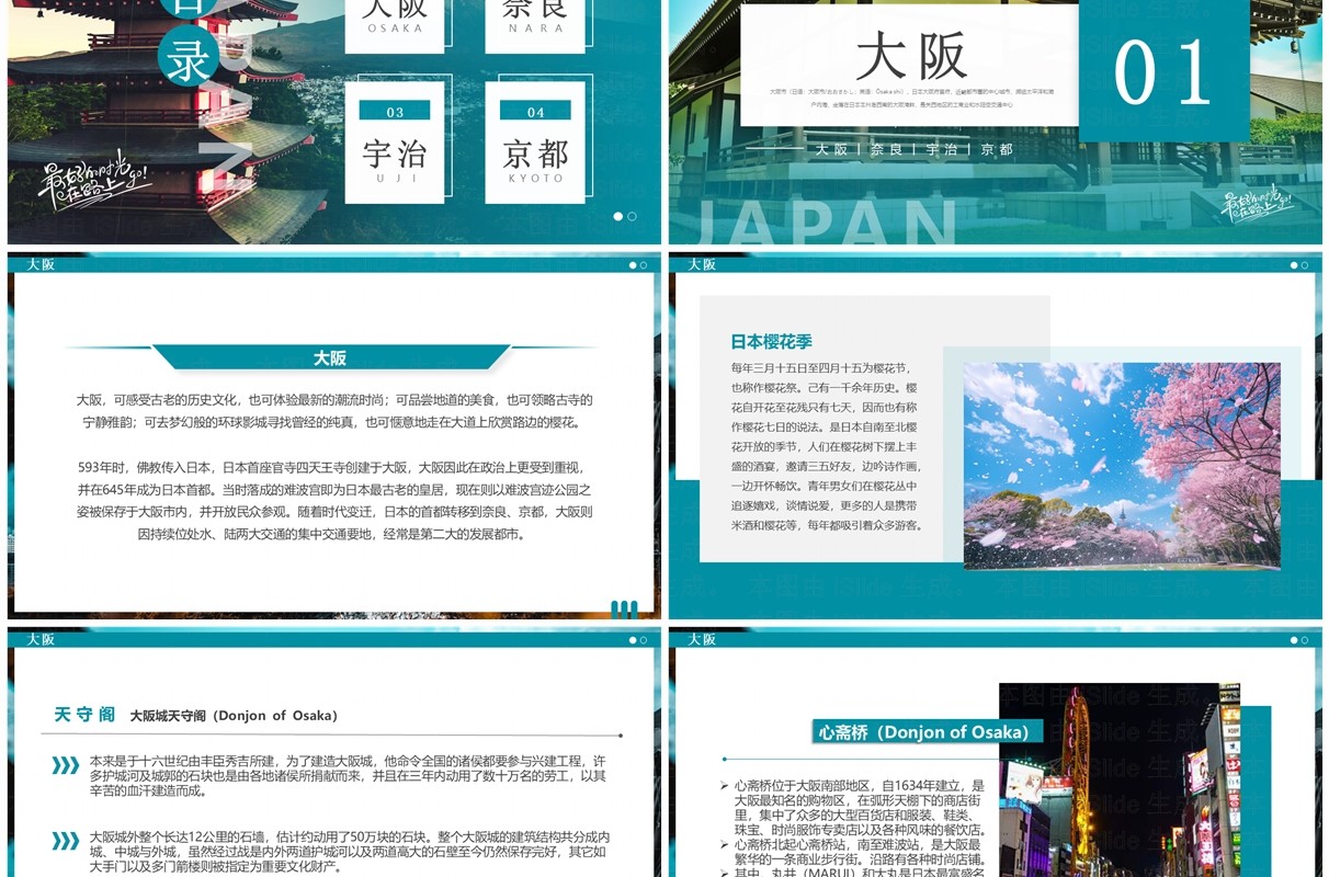 绿色简约风日本旅游介绍PPT通用模板