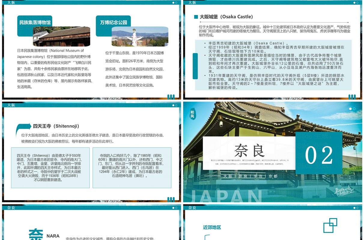 绿色简约风日本旅游介绍PPT通用模板