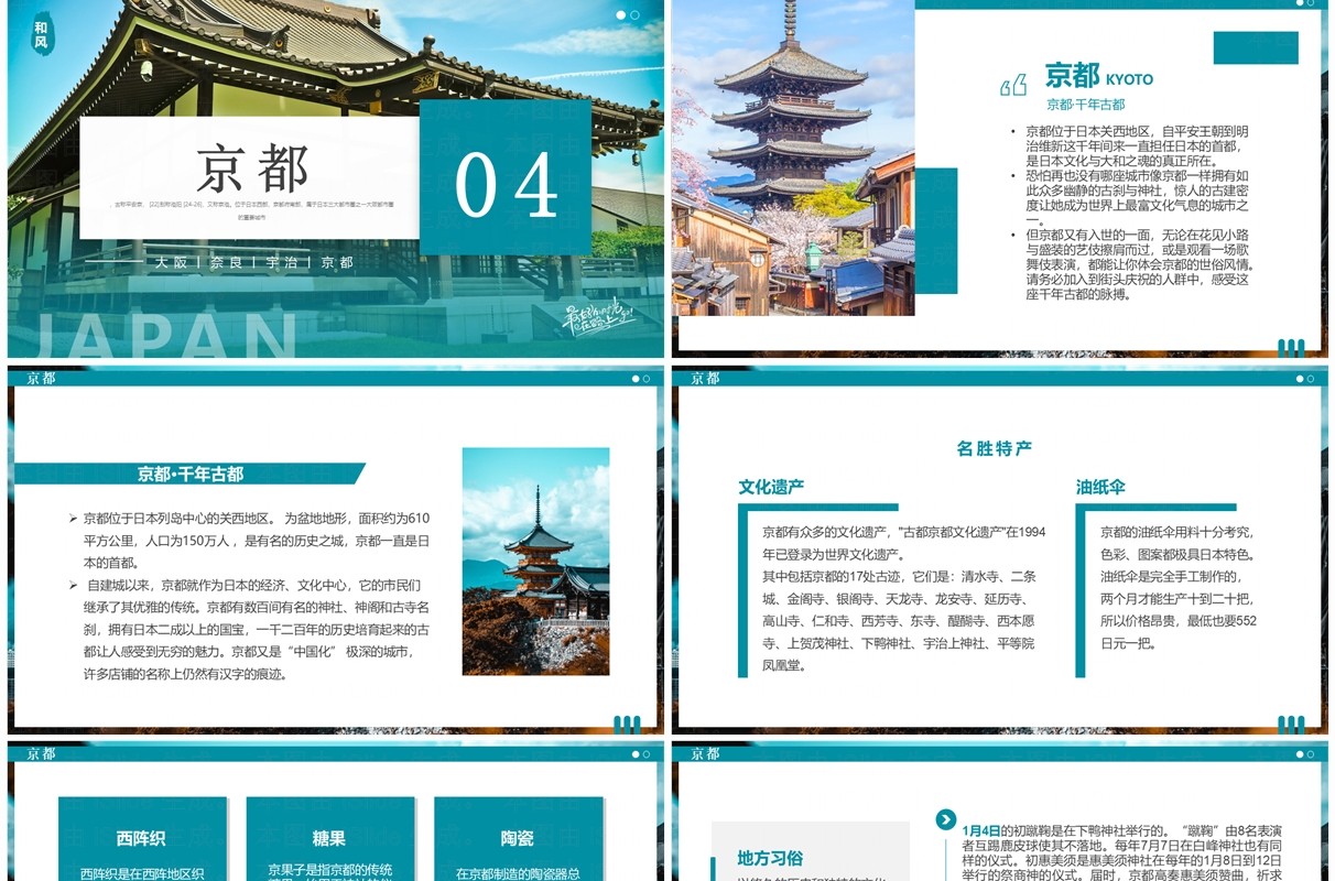绿色简约风日本旅游介绍PPT通用模板