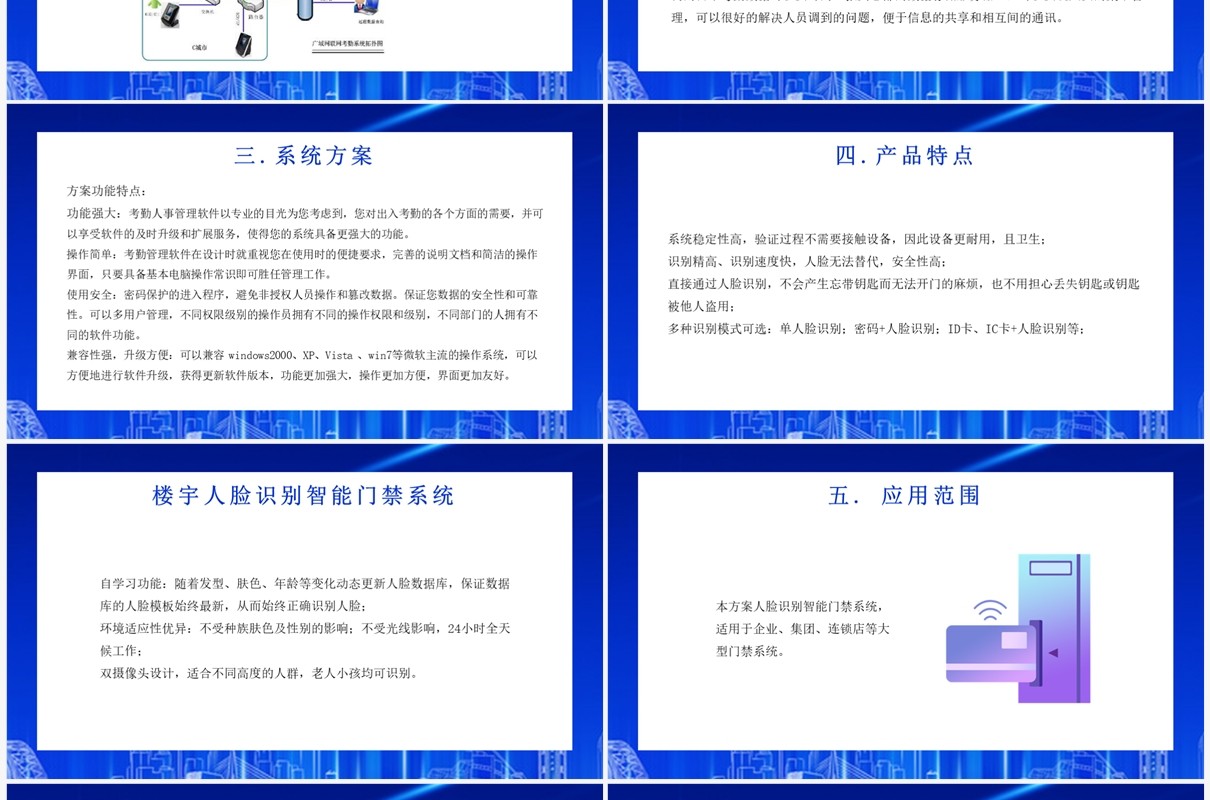 蓝色企业人脸识别智能门禁系统PPT模板