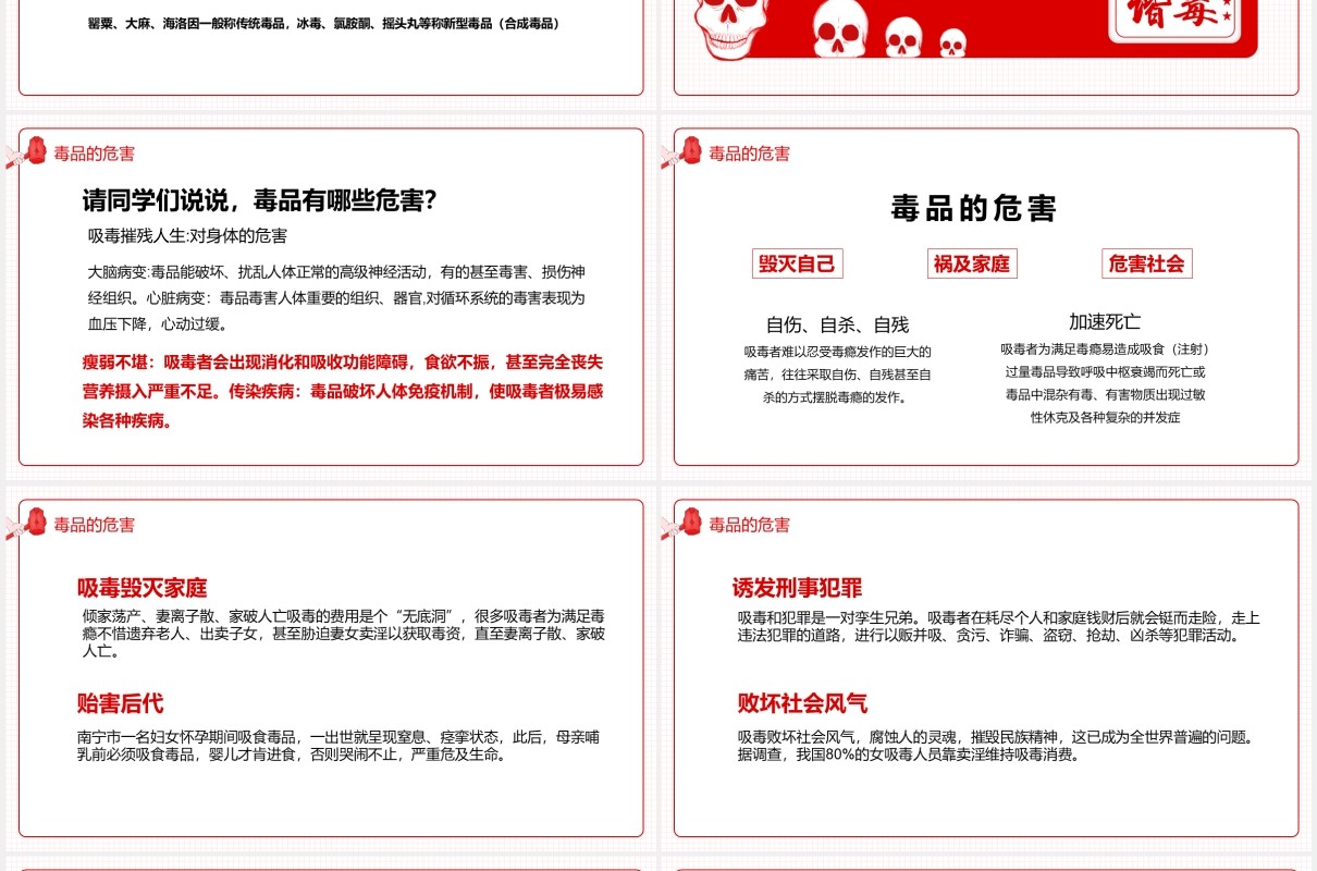 红色简洁国际禁毒日教育宣传PPT模板