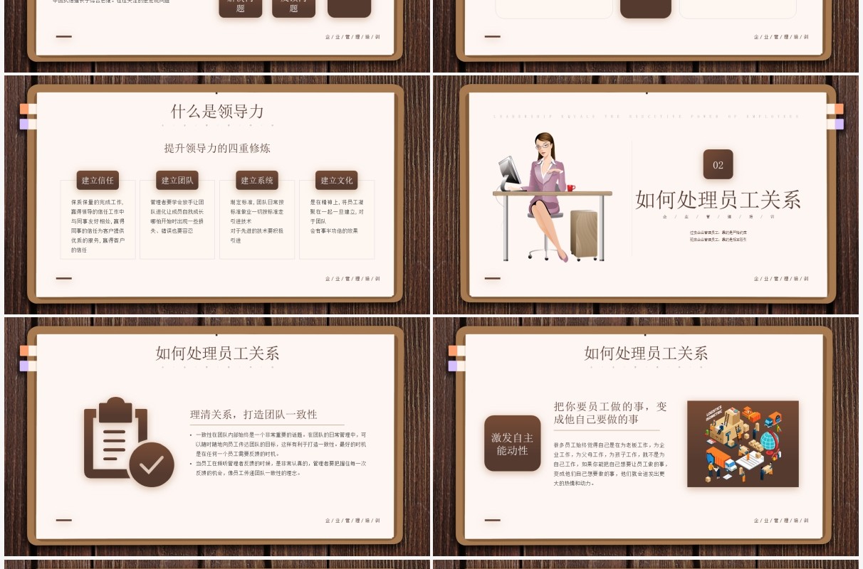 棕色简约风可复制的领导力企业管理培训知识介绍PPT模板