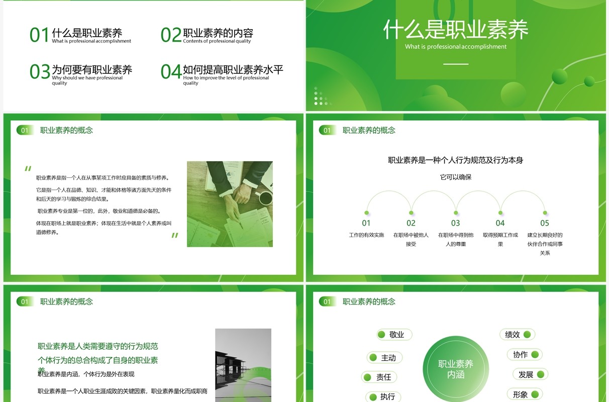 绿色简约风员工职业素养培训PPT模板
