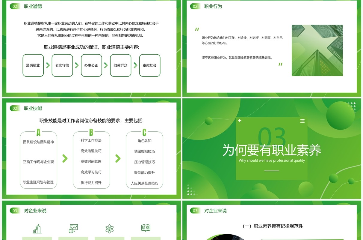 绿色简约风员工职业素养培训PPT模板