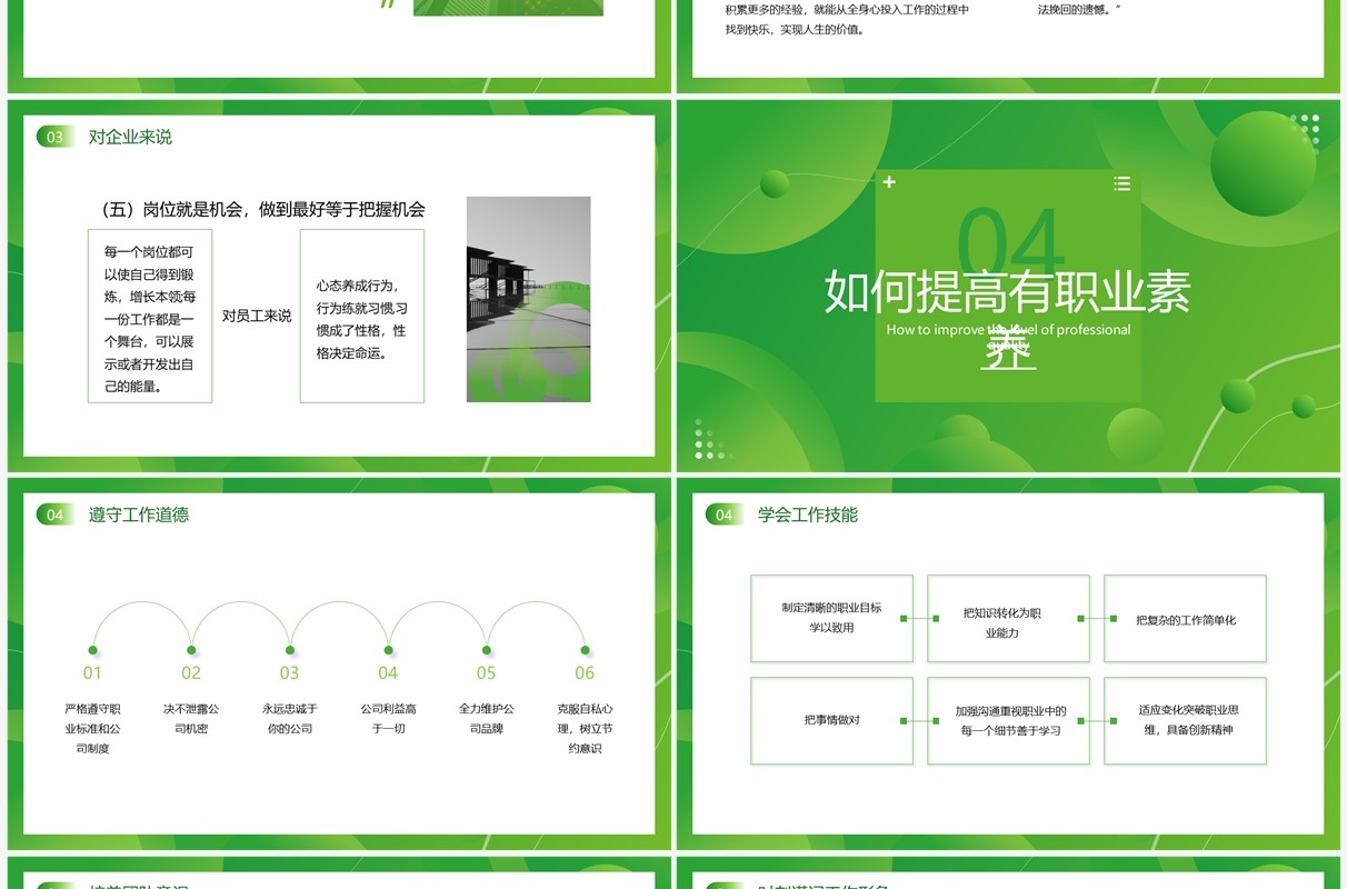 绿色简约风员工职业素养培训PPT模板