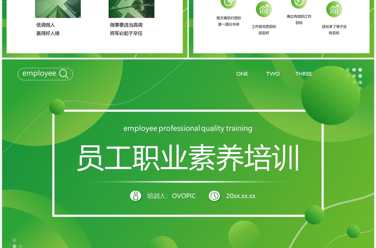 绿色简约风员工职业素养培训PPT模板