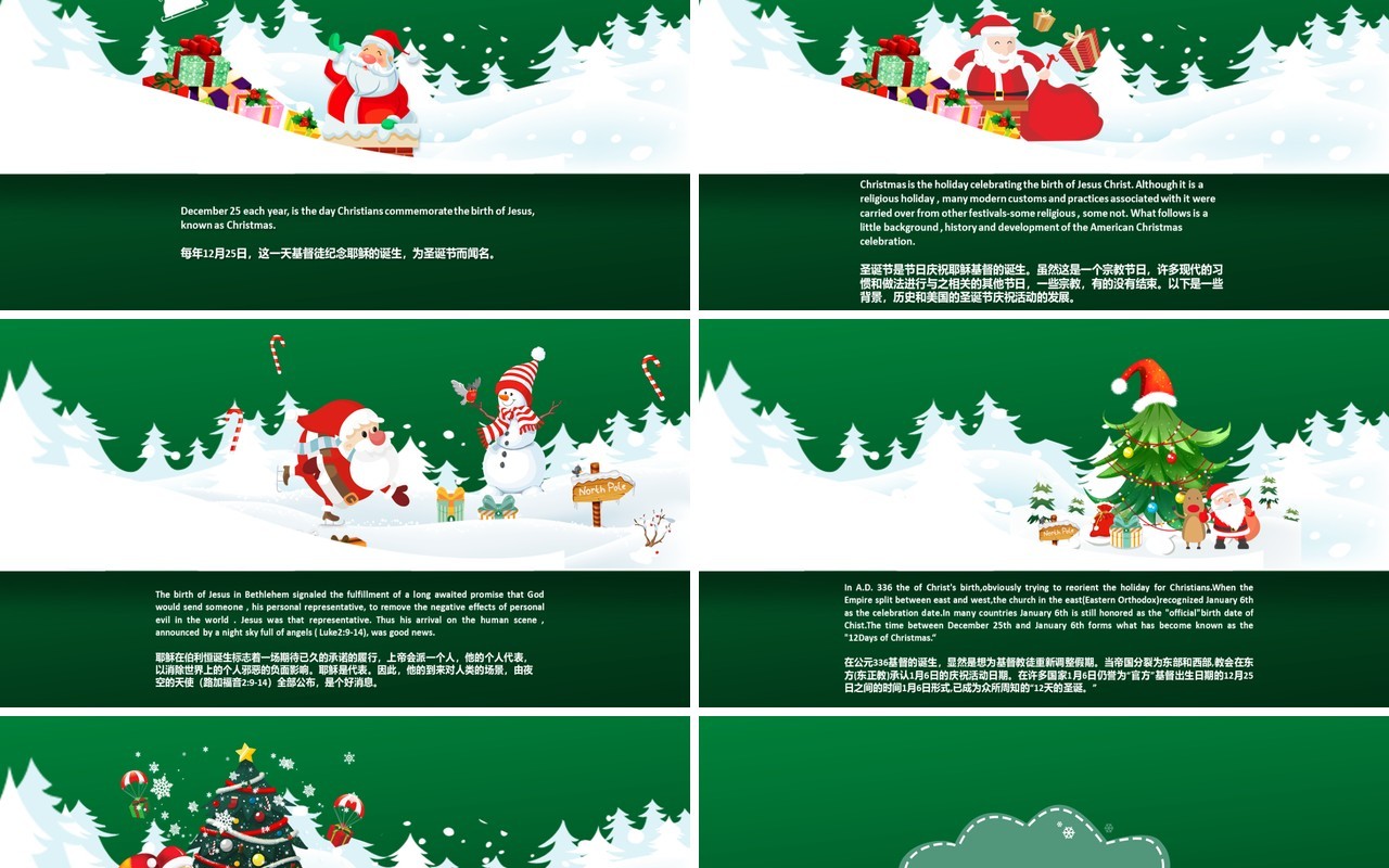 绿色卡通圣诞节英语英文介绍PPT模板