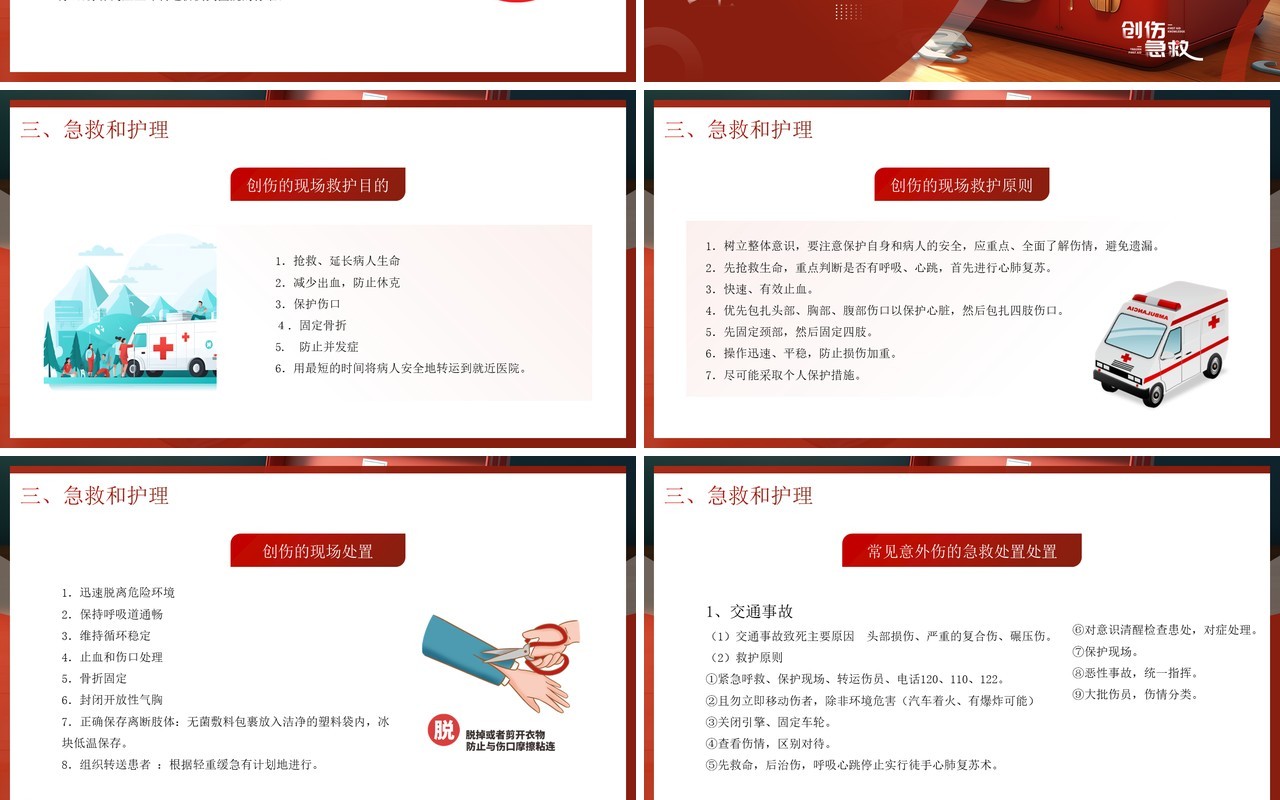 红色简约风创伤急救知识PPT模板