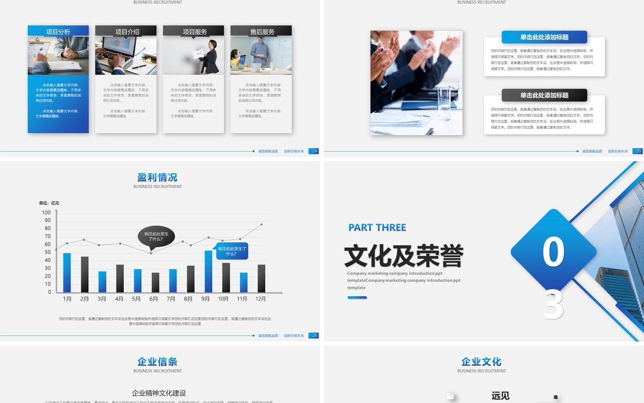 蓝色简约企业介绍公司宣传PPT模板
