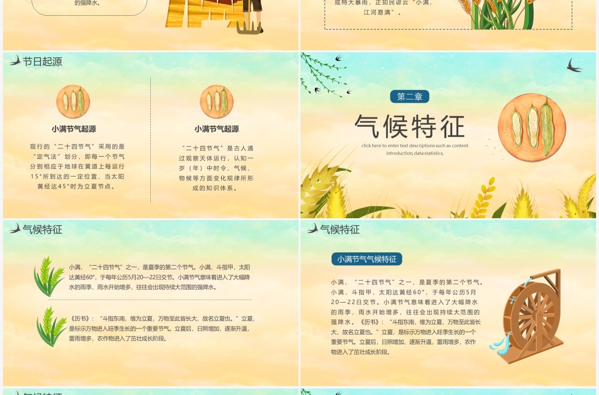 黄色卡通风二十四节气小满传统节日介绍动态PPT模板