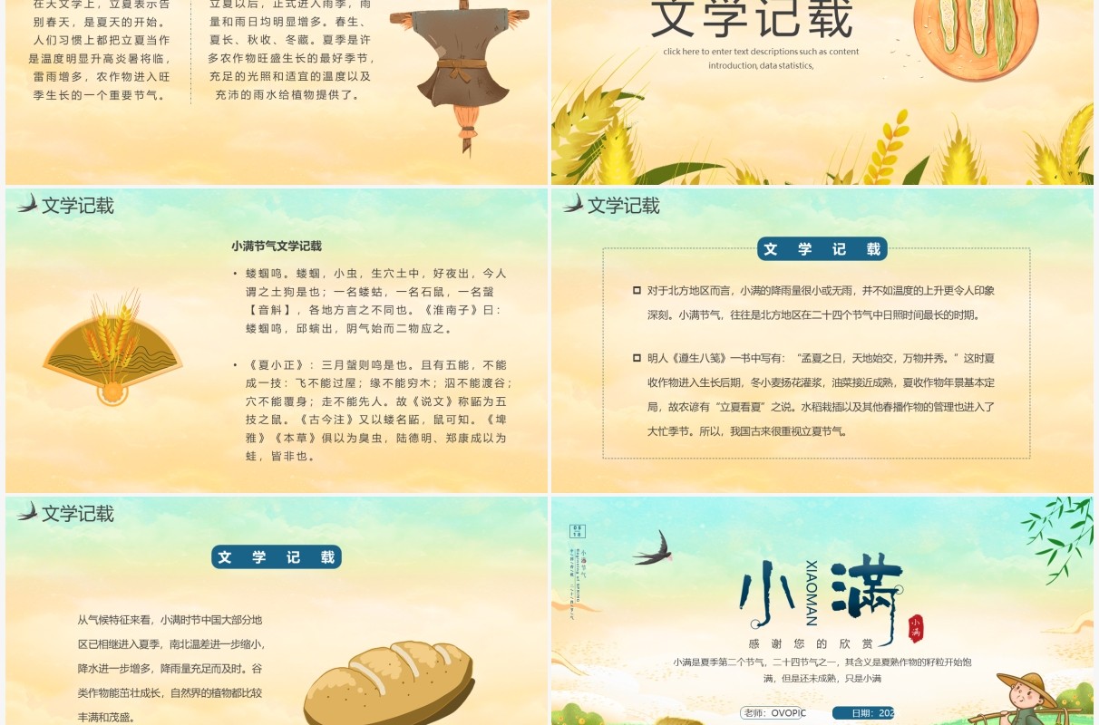 黄色卡通风二十四节气小满传统节日介绍动态PPT模板