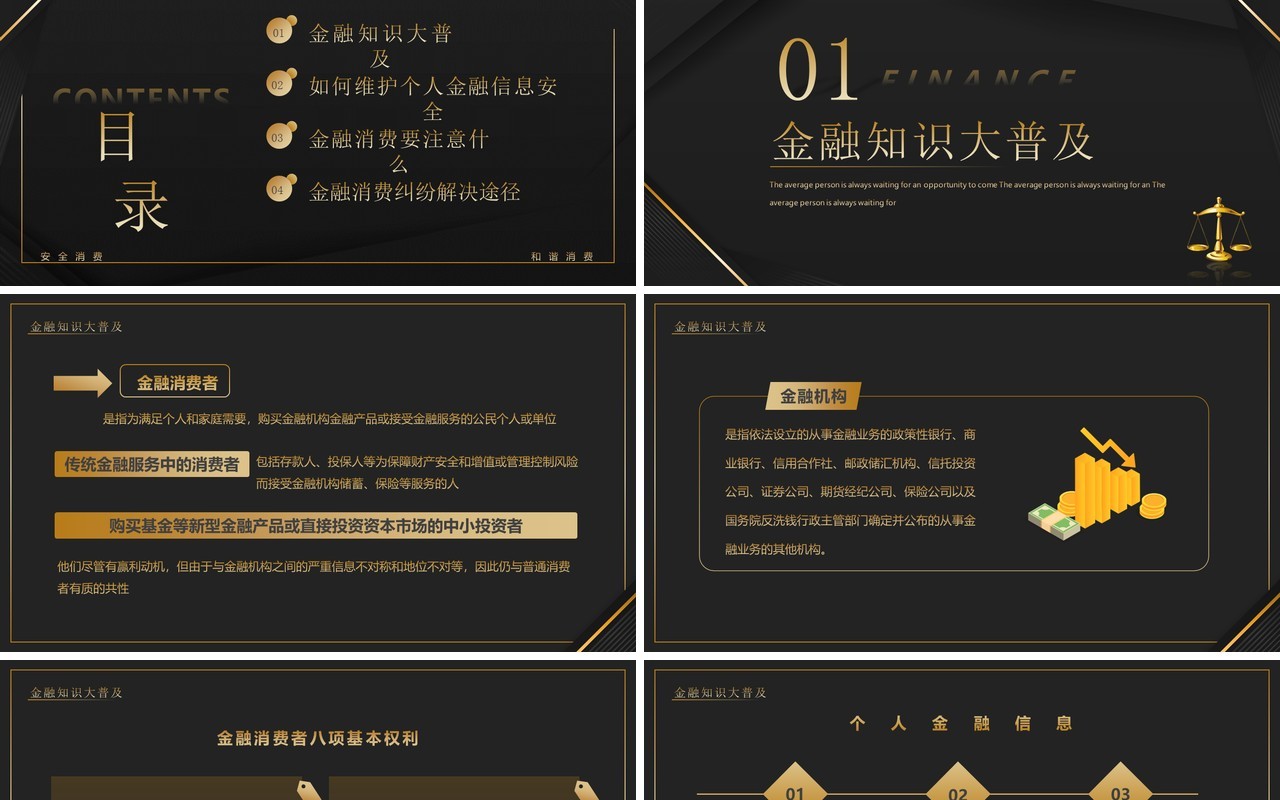 黑金商务风315金融消费维权宣传PPT模板