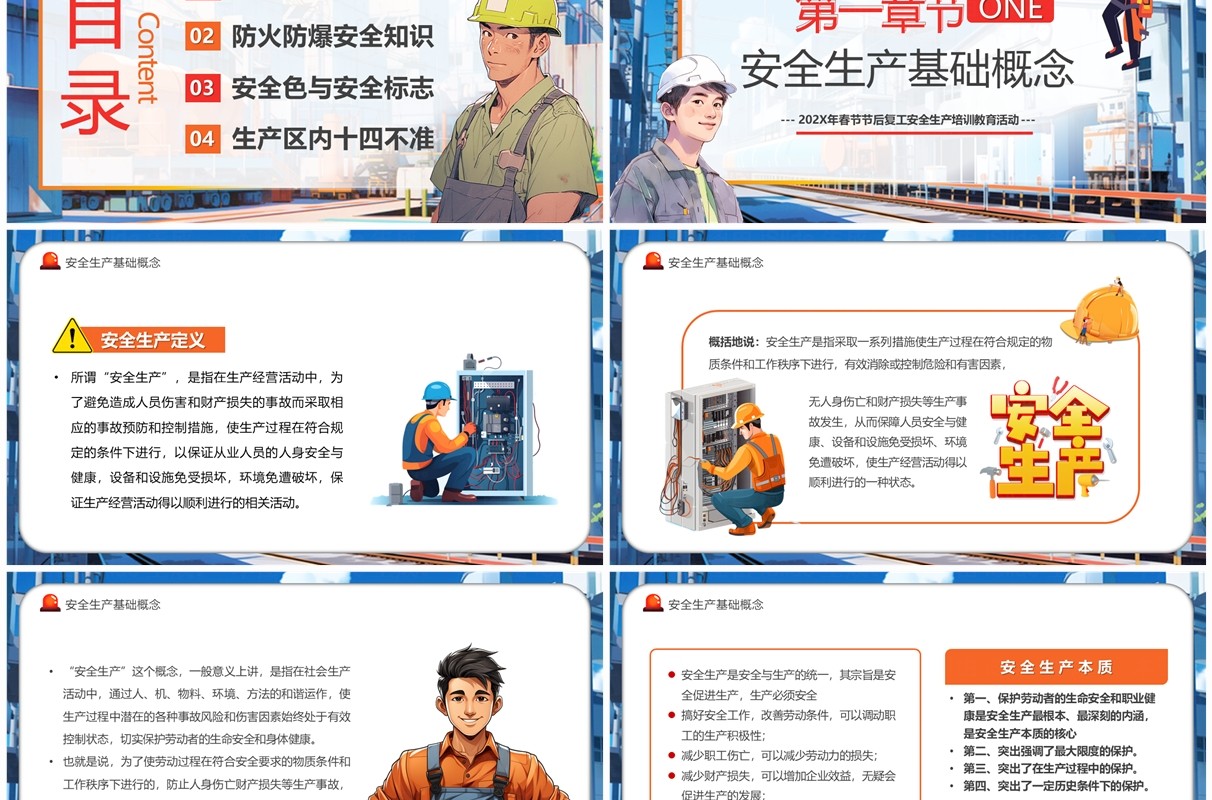 蓝色卡通风节后复工安全生产培训PPT模板