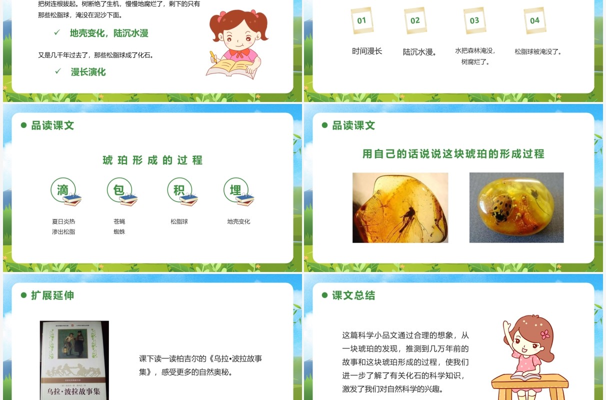 部编版四年级语文下册琥珀课件PPT模板
