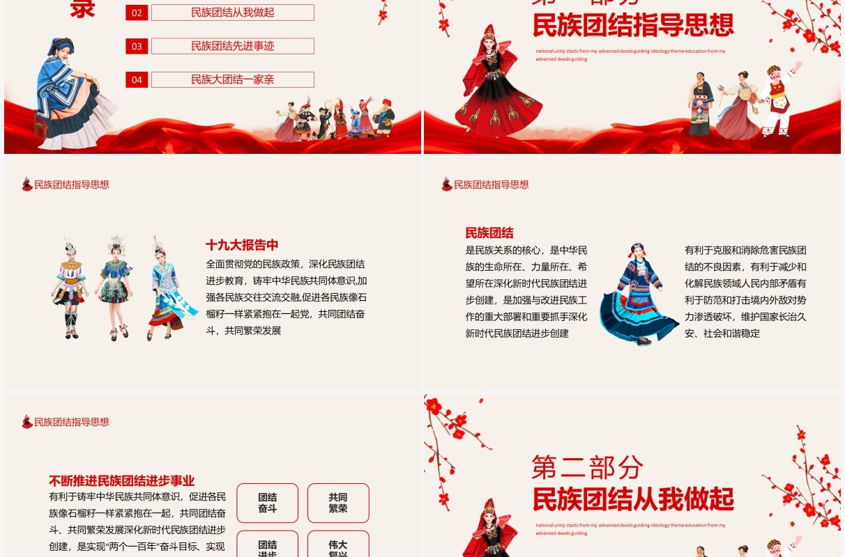 民族团结先进事迹指导思想主题教育动态PPT模板