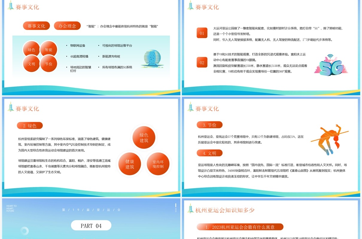 蓝色卡通风2023年杭州亚运会宣传介绍PPT模板