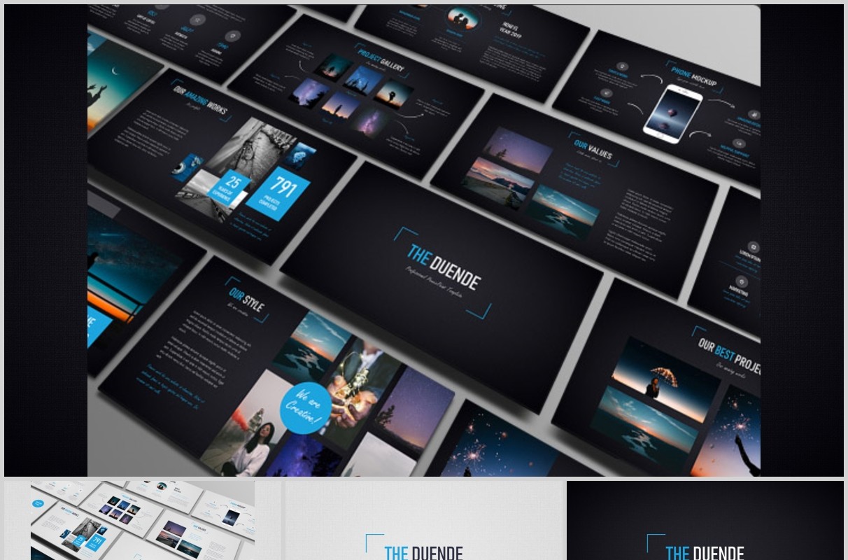 多功能深浅两套PPT演示模板手机电脑模型Duende dark Light Powerpoint template