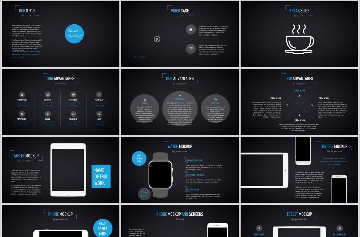 多功能深浅两套PPT演示模板手机电脑模型Duende dark Light Powerpoint template