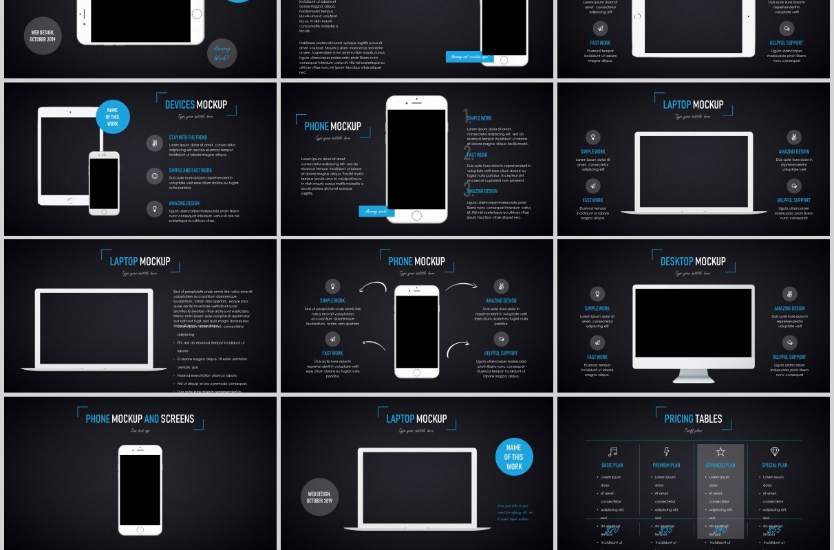 多功能深浅两套PPT演示模板手机电脑模型Duende dark Light Powerpoint template