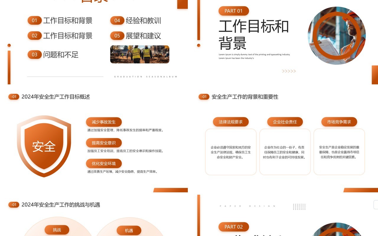橙色简约风安全生产月工作报告PPT模板