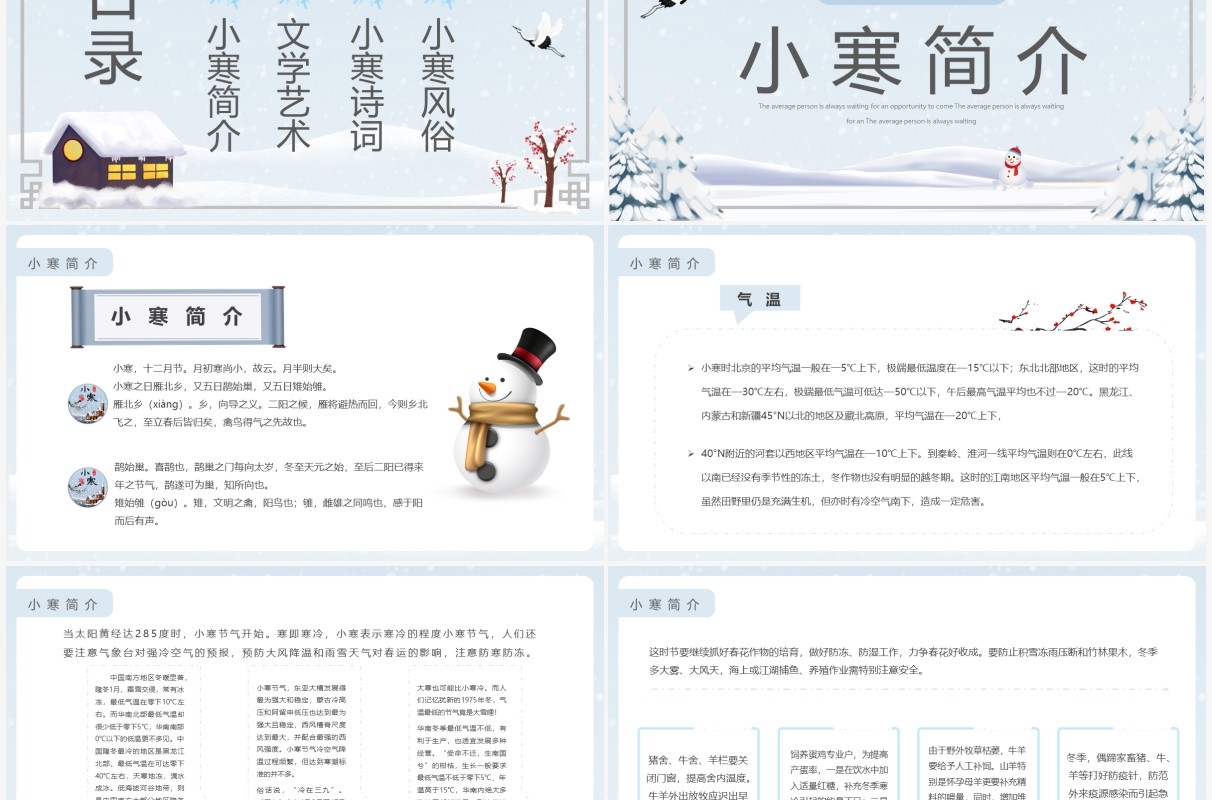 淡雅简约二十四节气之小寒介绍PPT模板