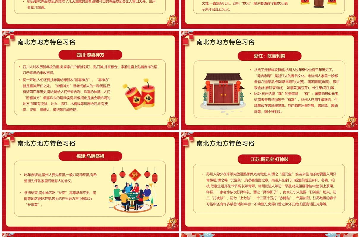红色中国风南北方春节习俗PPT模板