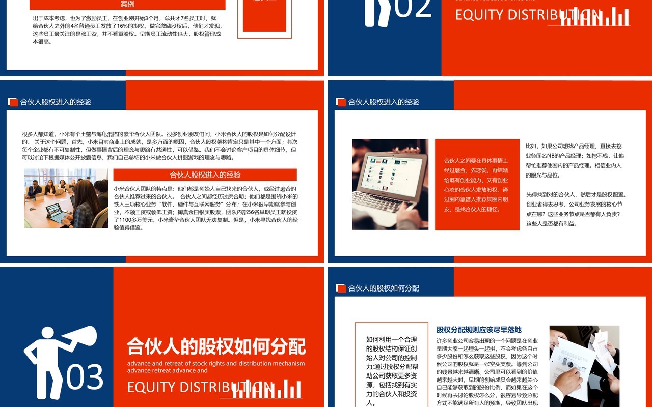 红蓝色企业管理创业公司股权进退和分配机制动态PPT模板