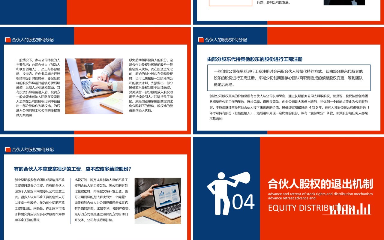 红蓝色企业管理创业公司股权进退和分配机制动态PPT模板