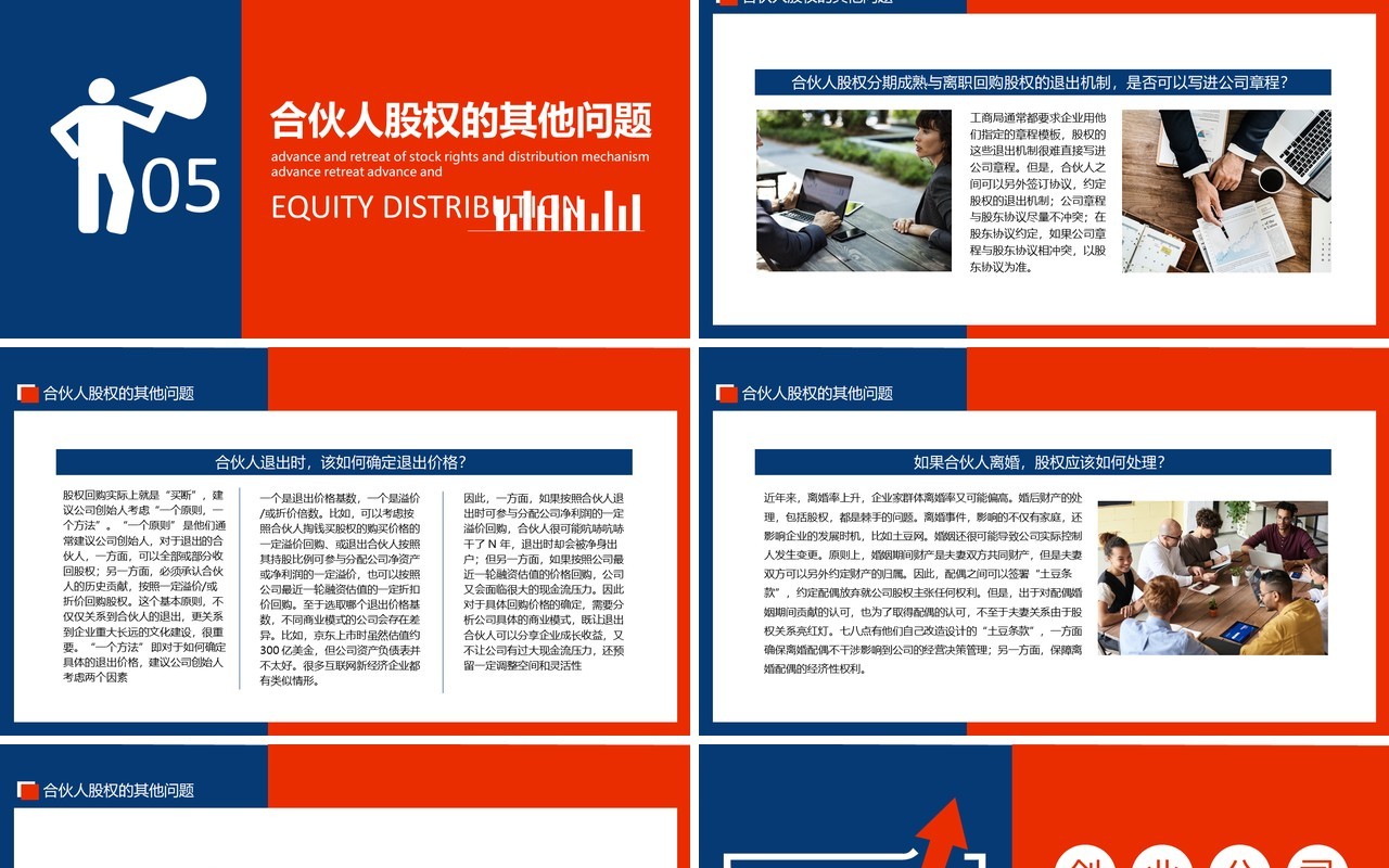 红蓝色企业管理创业公司股权进退和分配机制动态PPT模板