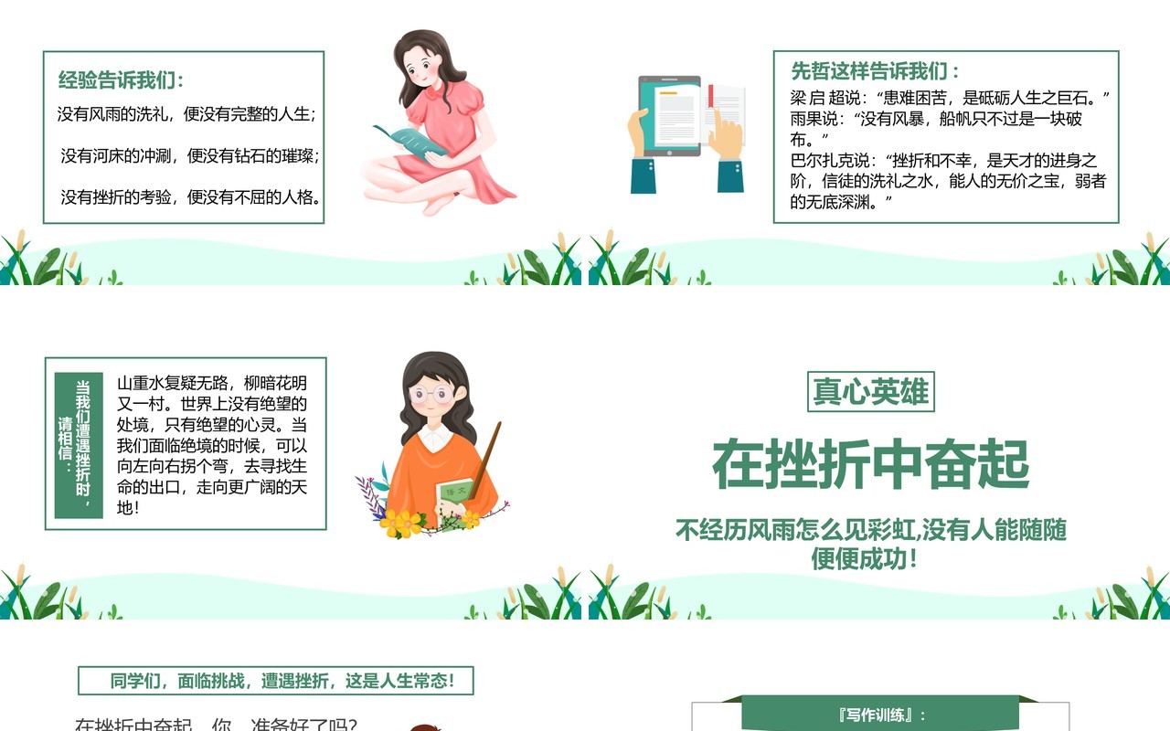 部编版高中语文必修二直面挫折学习描写课件PPT模板