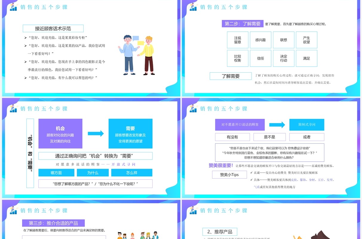 蓝紫色扁平化销售技巧培训PPT模板